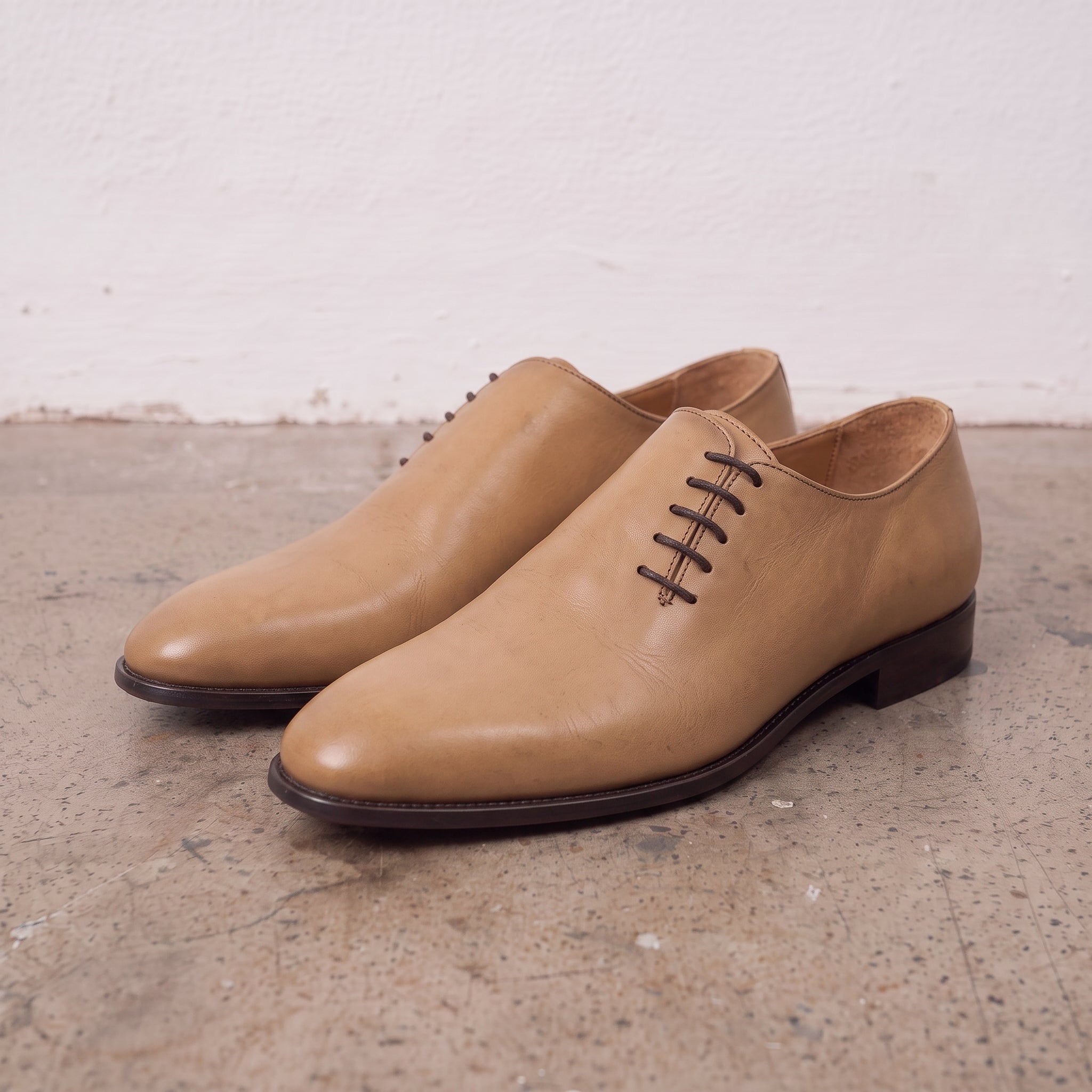 Men's Tan Wholecut Leather Oxfords — Perceval