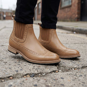 Men's Tan Wingtip Suede Leather Chelsea Boots — Colman
