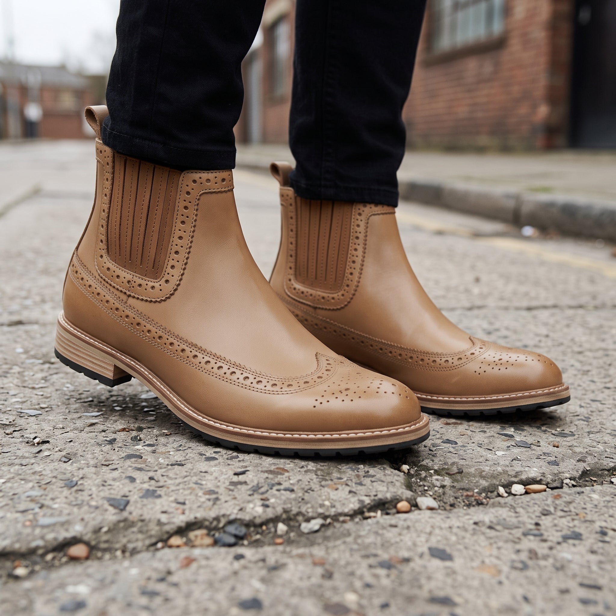 Men's Tan Wingtip Suede Leather Chelsea Boots — Colman