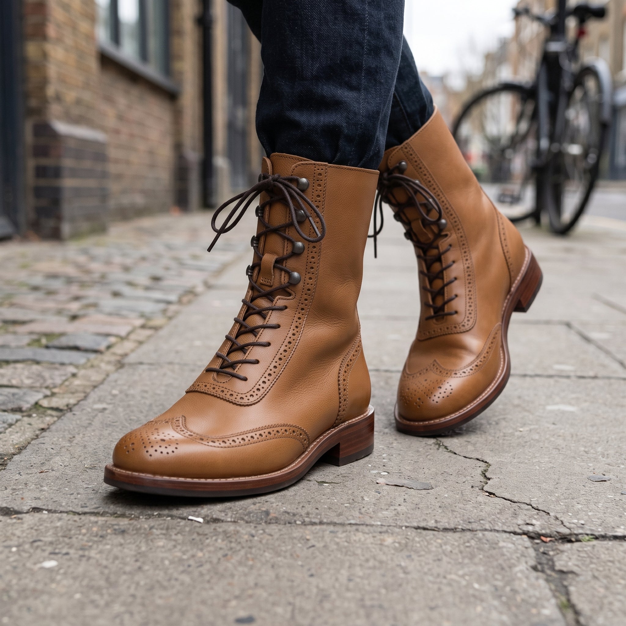 Men's Tan Wingtip Leather Ankle Boots — Lutton