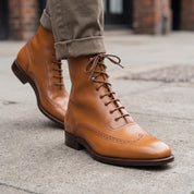 Men's Tan Wingtip Leather Oxford Boots — Selby