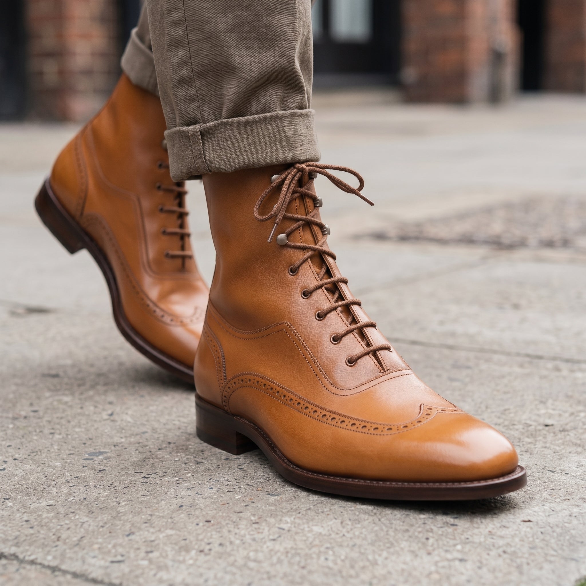 Men's Tan Wingtip Leather Oxford Boots — Selby