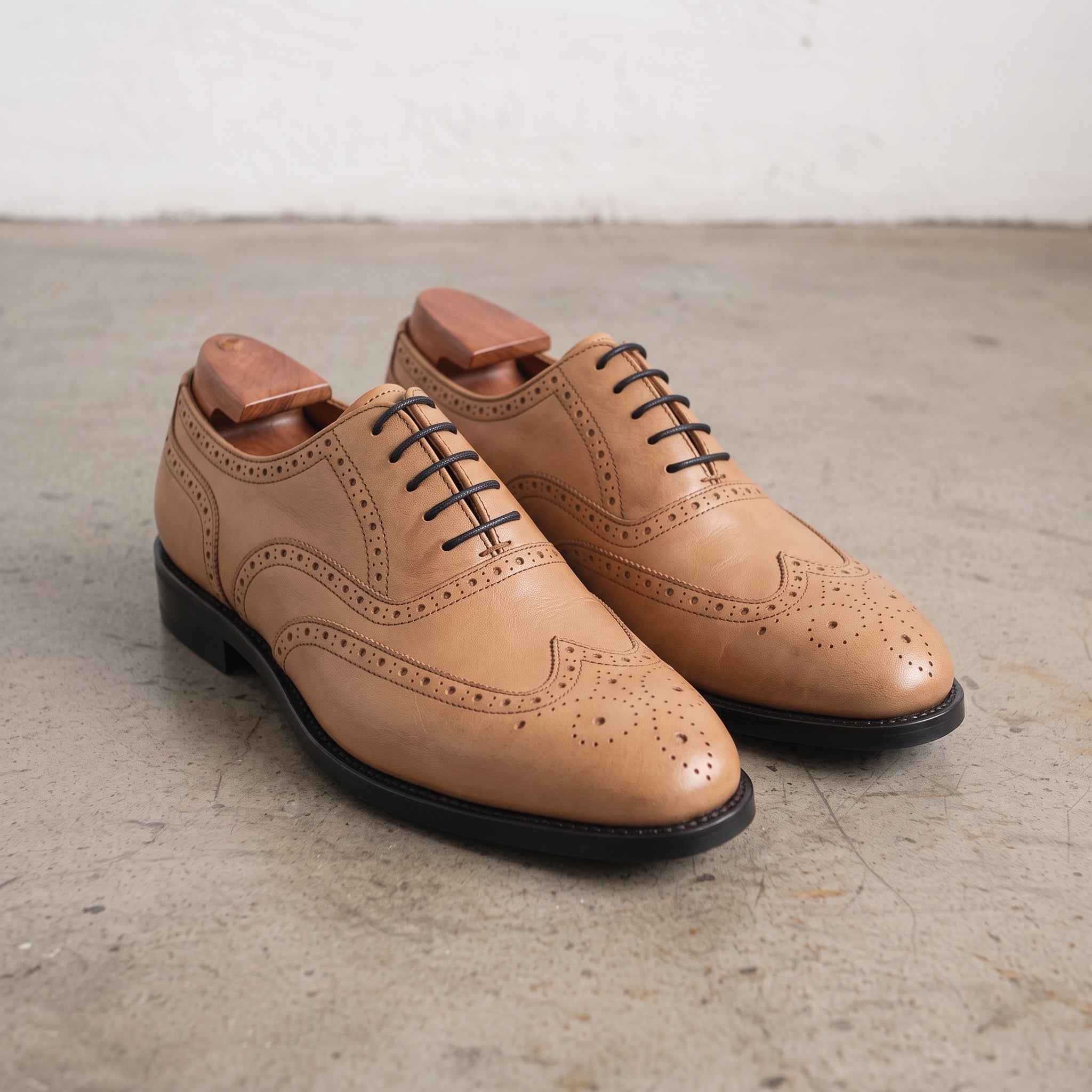 Men's Tan Wingtip Leather Oxfords — Amerton