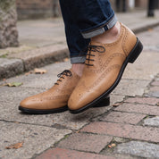 Men's Tan Wingtip Leather Oxfords — Amerton