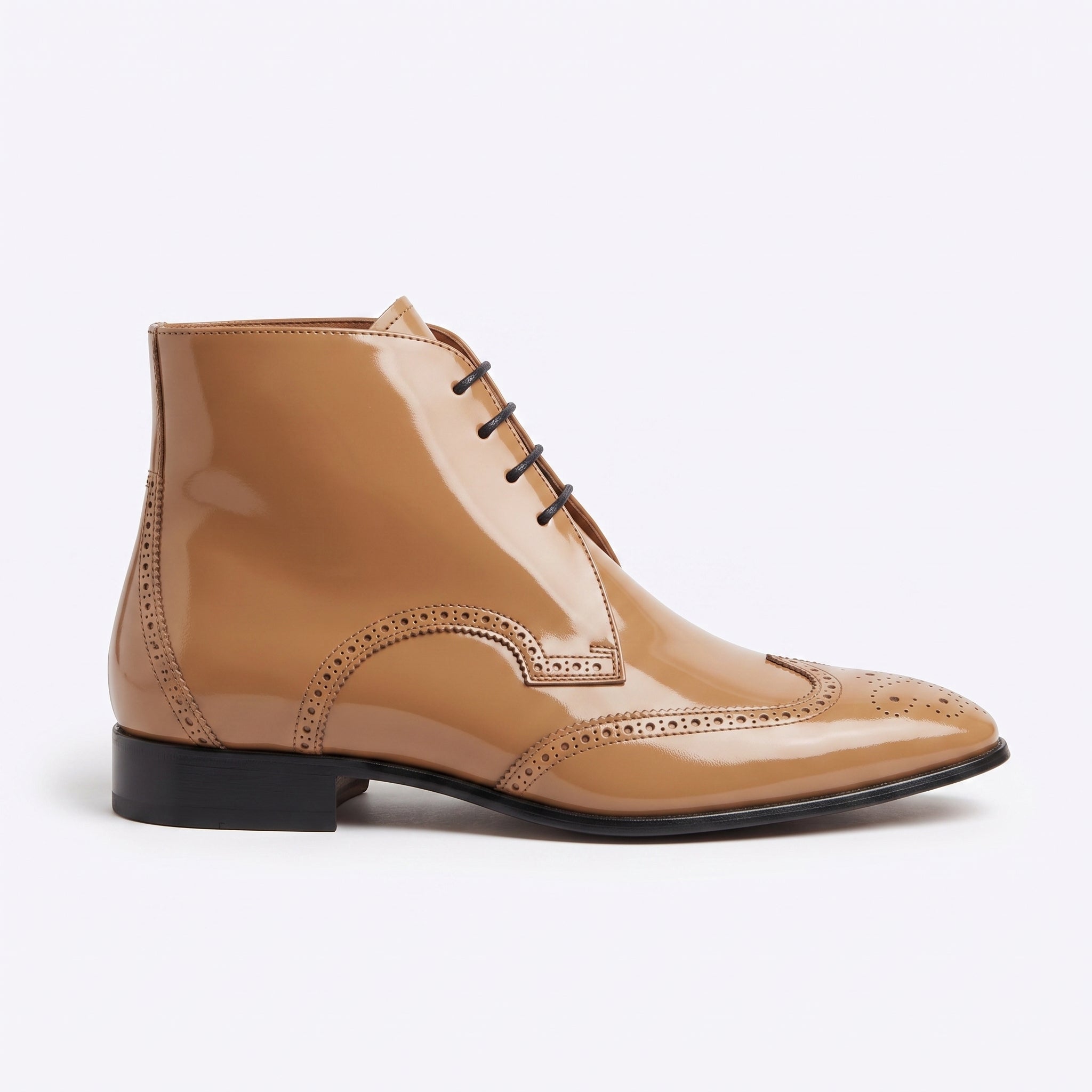 Men's Tan Wingtip Patent Leather Ankle Boots — Bancroft
