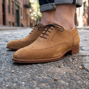 Men's Tan Wingtip Suede Oxford Shoes — Burlington