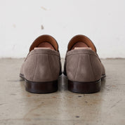 Men's Taupe Suede Apron-Toe Penny Loafers — Harte
