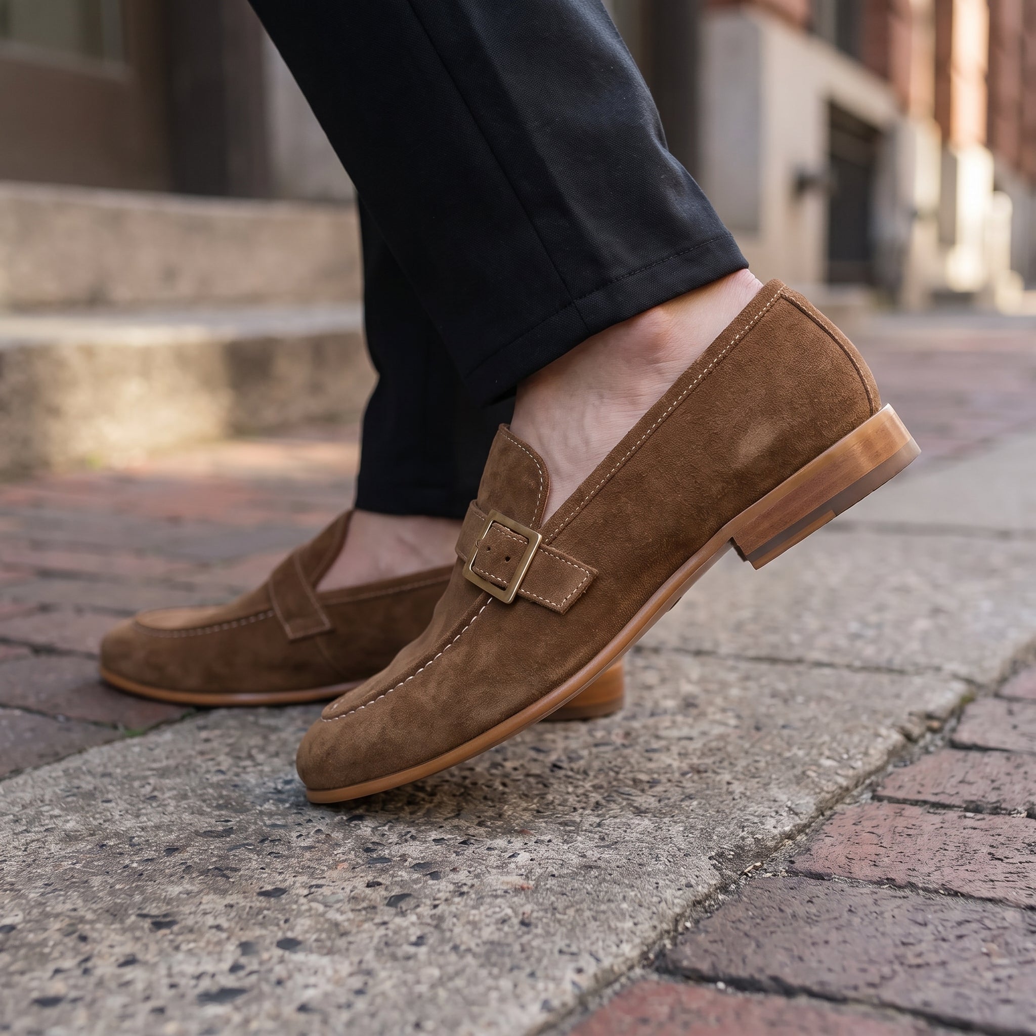 Men's Brown Suede Monk Strap Loafers — Abborfield