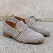 Men's Light Gray Suede Monk Strap Loafers — Abborfield
