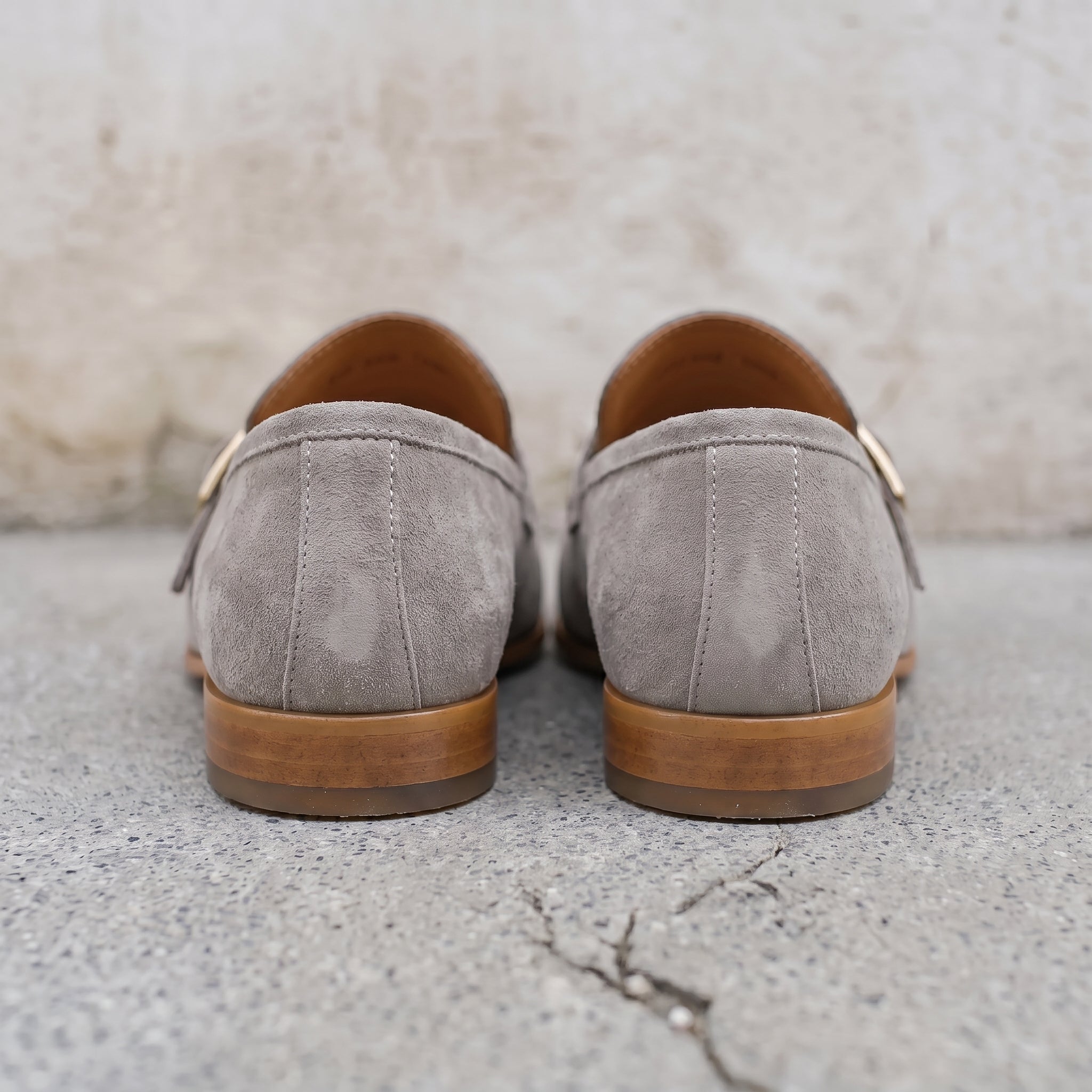 Men's Light Gray Suede Monk Strap Loafers — Abborfield