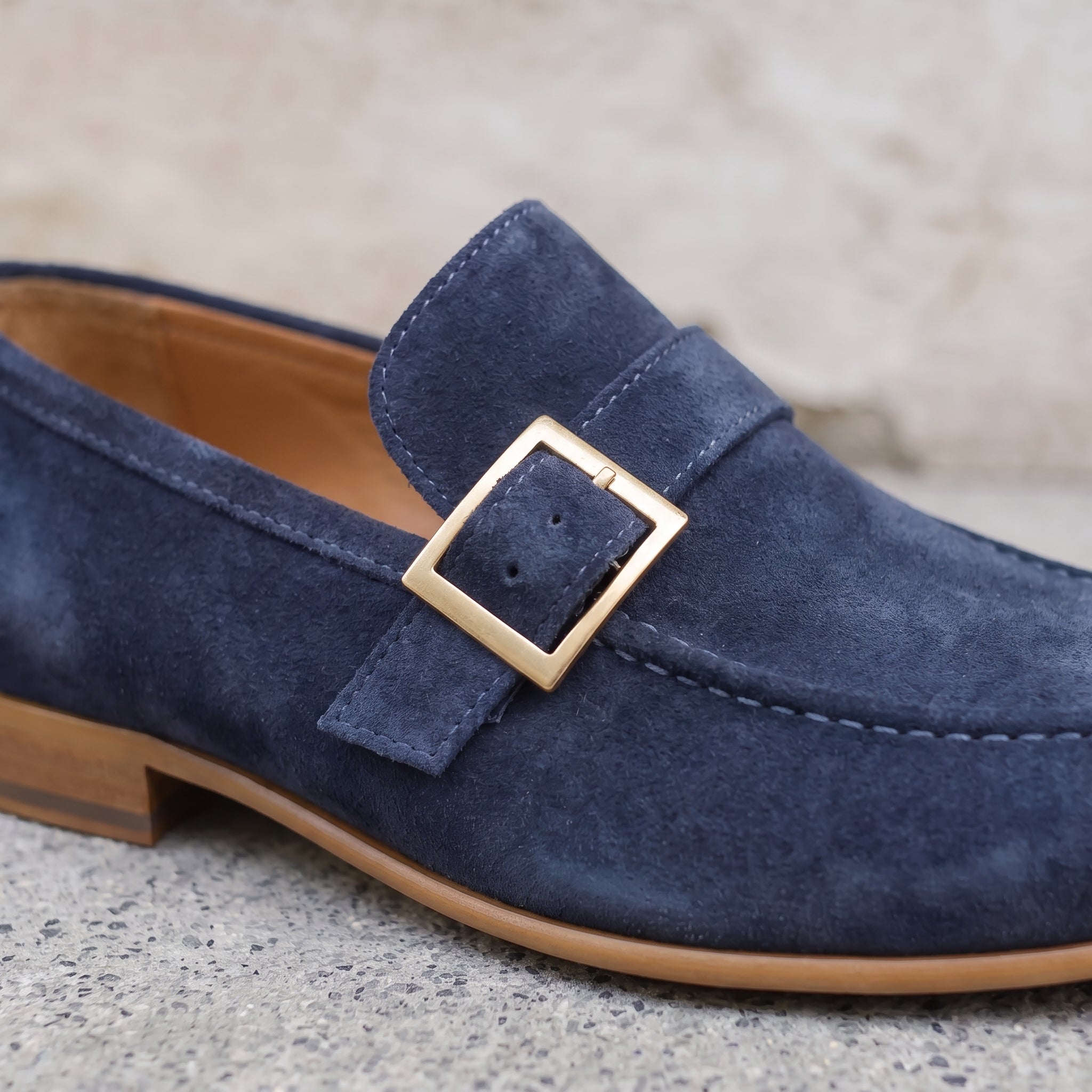 Men's Navy Blue Suede Monk Strap Loafers — Abborfield