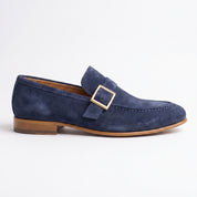 Men's Navy Blue Suede Monk Strap Loafers — Abborfield
