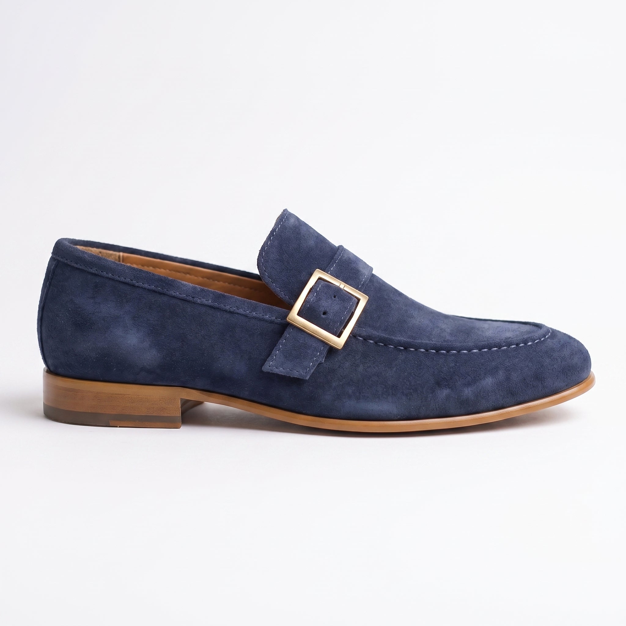 Men's Navy Blue Suede Monk Strap Loafers — Abborfield
