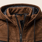 Men's Tobacco Brown Suede Hooded Moto Jacket — Shaw