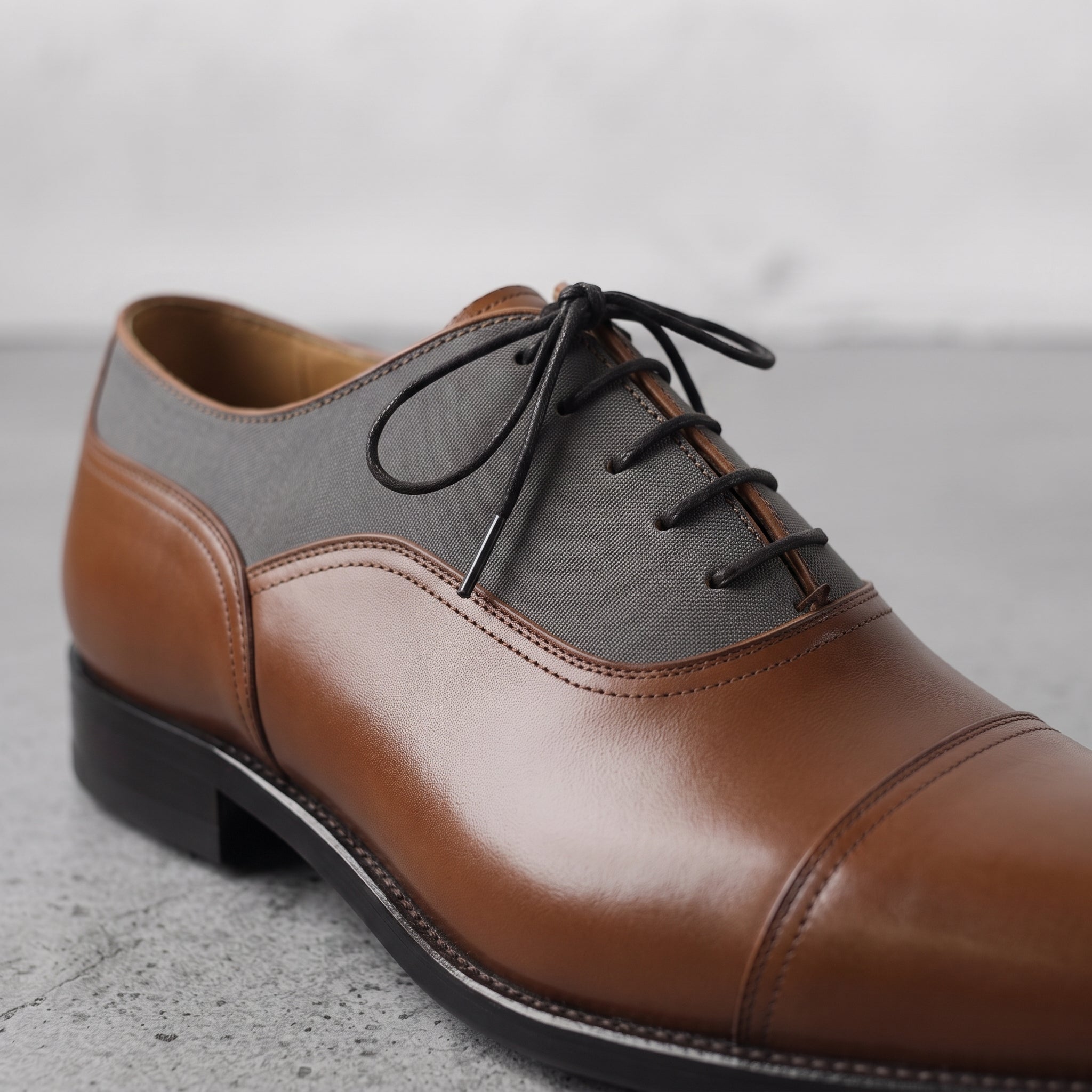Men's Brown and Grey Two-Tone Cap-Toe Leather Oxfords — Hastings