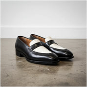 Mens two tone Leather Slip On Moccasin, leather Shoes for Men - angle-view-showing-depth