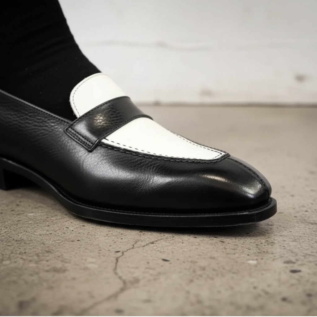 Mens two tone Leather Slip On Moccasin, leather Shoes for Men - detail-view-showing-texture