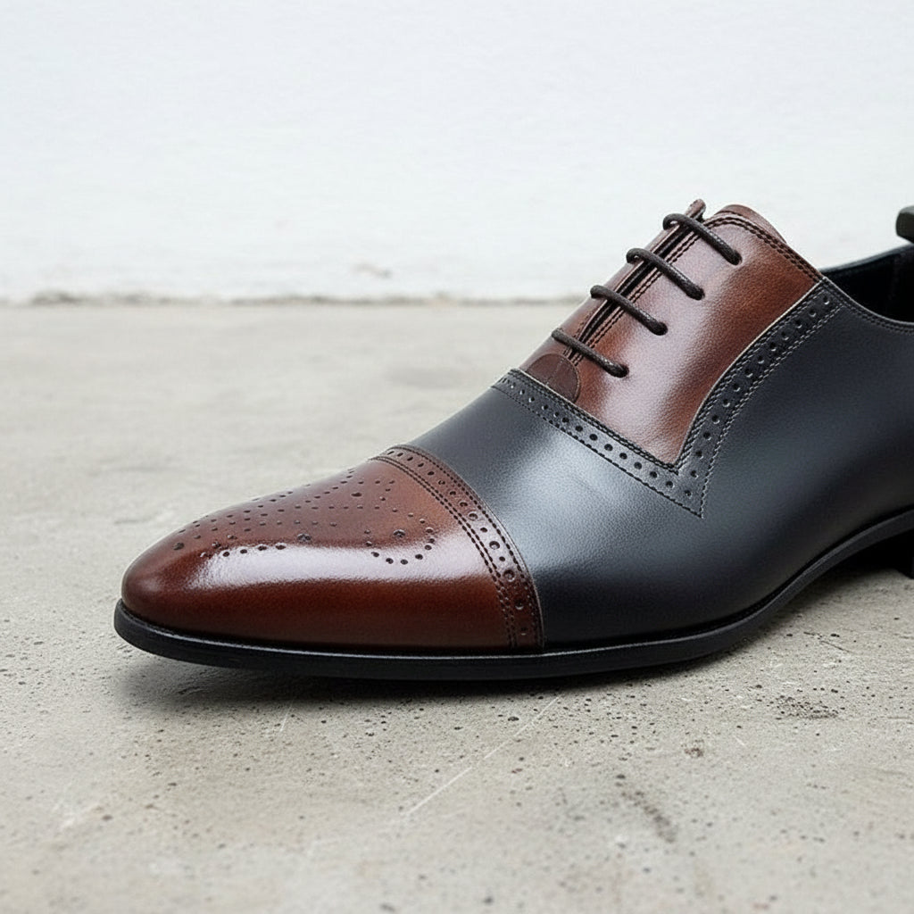 Mens Two tone Oxford shoes, Men Spectator Shoes, Pointed toe shoes - detail-view-showing-texture
