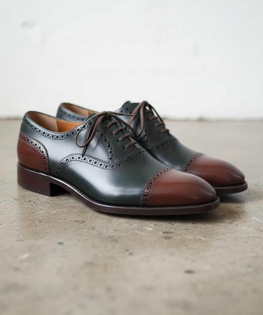 Mens Two tone Oxfords wedding Shoes, Mens Leather dress Shoes, Mens Shoes - angle-view-showing-depth