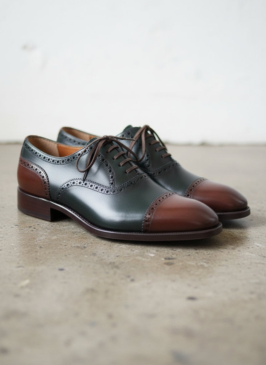 Mens Two tone Oxfords wedding Shoes, Mens Leather dress Shoes, Mens Shoes - angle-view-showing-depth