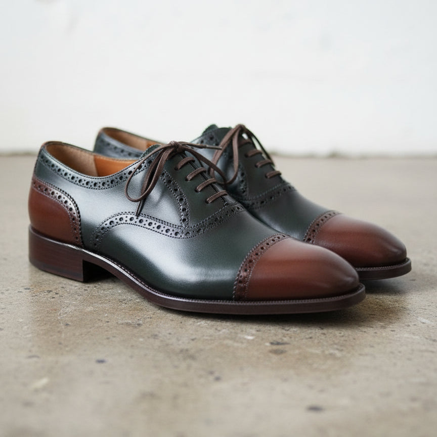 Mens Two tone Oxfords wedding Shoes, Mens Leather dress Shoes, Mens Shoes - angle-view-showing-depth
