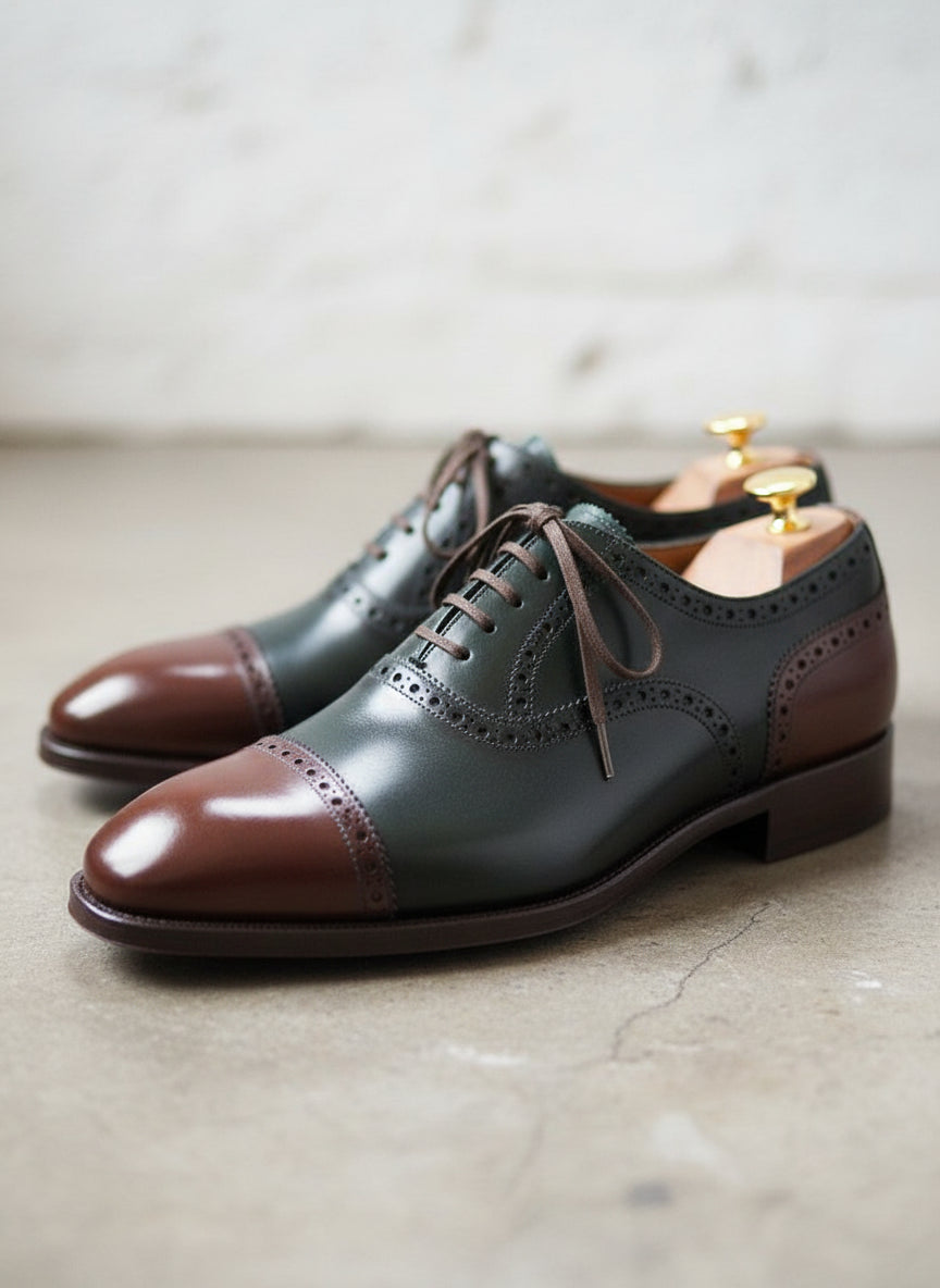 Mens Two tone Oxfords wedding Shoes, Mens Leather dress Shoes, Mens Shoes - detail-view-showing-texture
