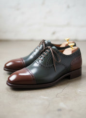 Mens Two tone Oxfords wedding Shoes, Mens Leather dress Shoes, Mens Shoes - detail-view-showing-texture