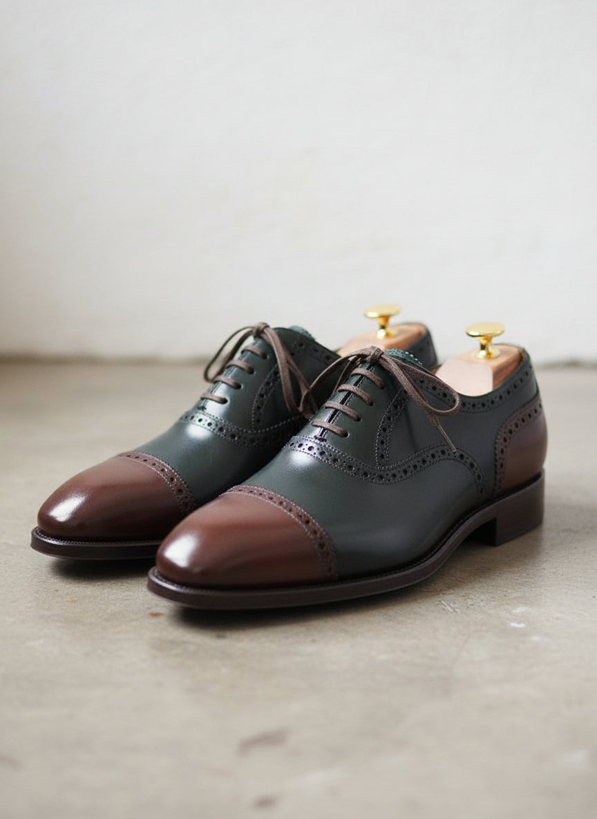 Mens Two tone Oxfords wedding Shoes, Mens Leather dress Shoes, Mens Shoes - front-view