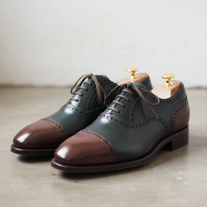 Mens Two tone Oxfords wedding Shoes, Mens Leather dress Shoes, Mens Shoes - front-view