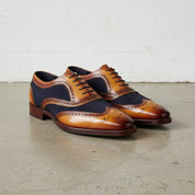 Mens Two tone wingtip brogue dress shoes, Men leather And suede shoes - angle-view-showing-depth