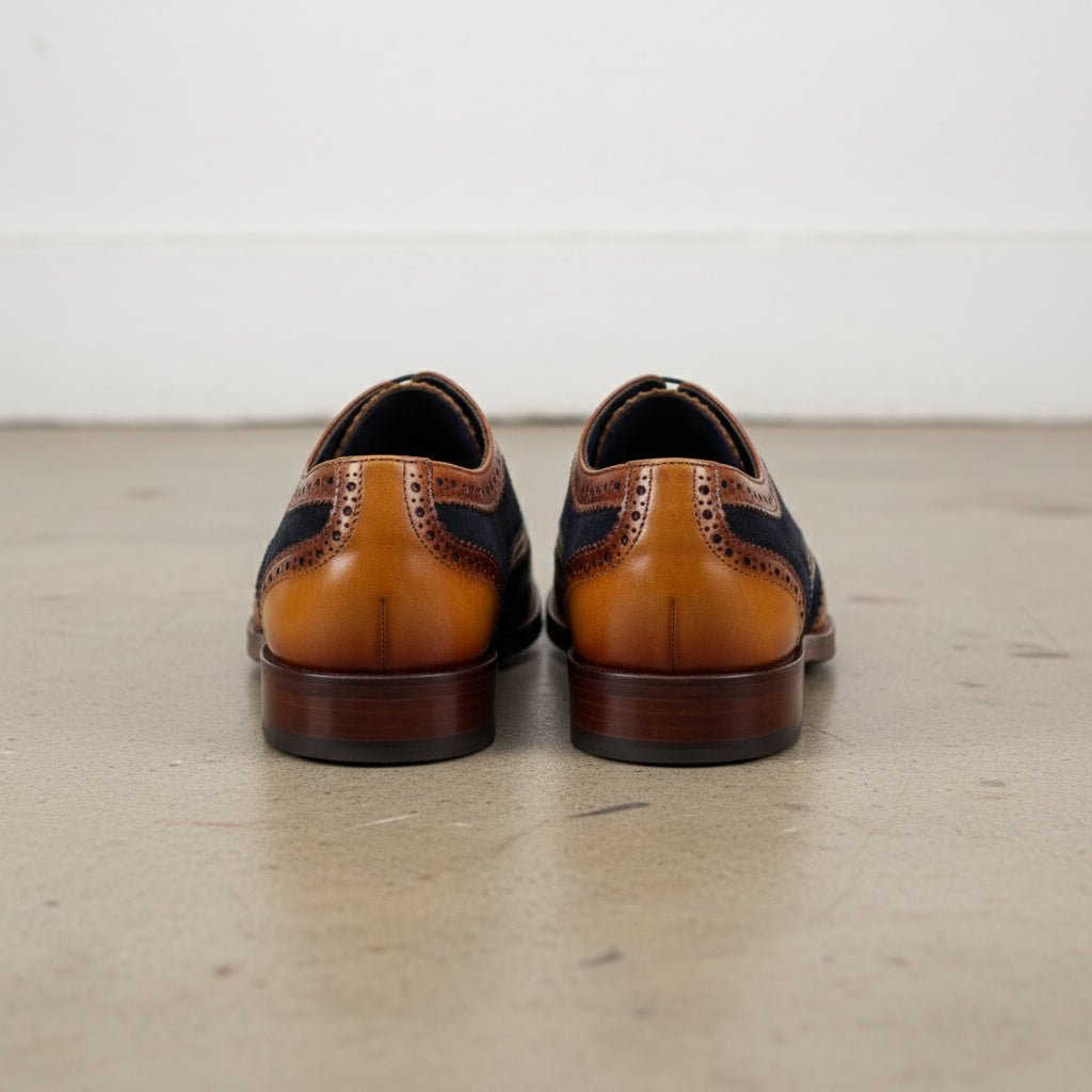 Mens Two tone wingtip brogue dress shoes, Men leather And suede shoes - back-view