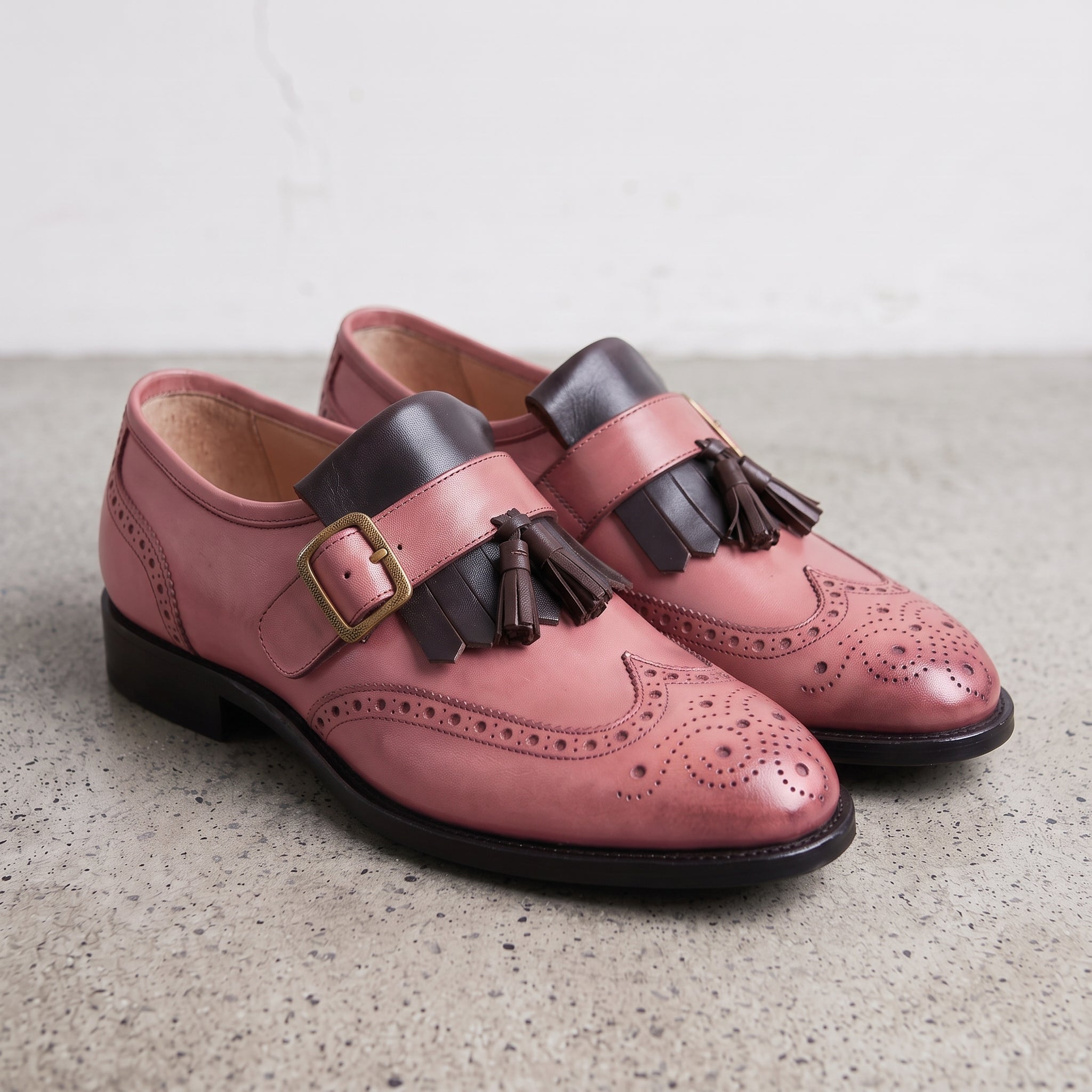 Men's Two-Tone Wingtip Leather Monk Strap Shoes — Maxwell