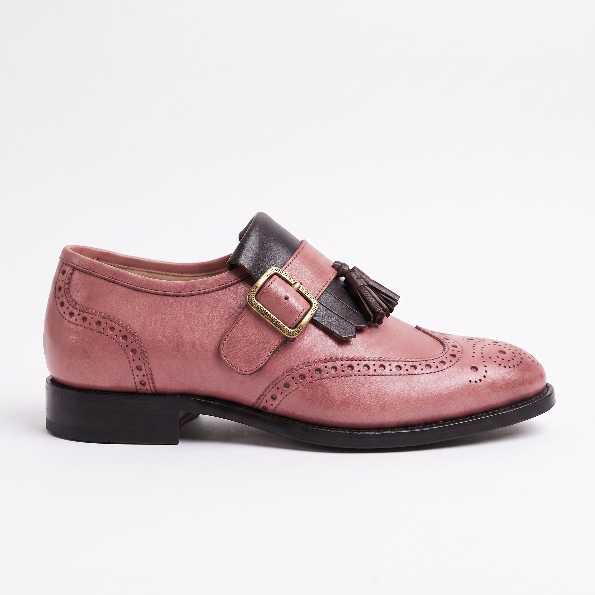 Men's Two-Tone Wingtip Leather Monk Strap Shoes — Maxwell