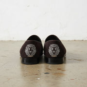 Mens Velvet Shoes, Men Brown Embroidered Velvet Casual Shoes Slipper - back-view