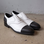 Men's White and Black Cap-Toe Spectator Leather Oxfords — Craven
