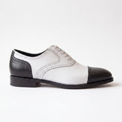 Men's White and Black Cap-Toe Spectator Leather Oxfords — Craven