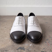 Men's White and Black Cap-Toe Spectator Leather Oxfords — Craven