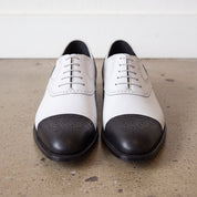 Men's White and Black Cap-Toe Spectator Leather Oxfords — Craven