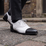 Men's White and Black Cap-Toe Spectator Leather Oxfords — Craven