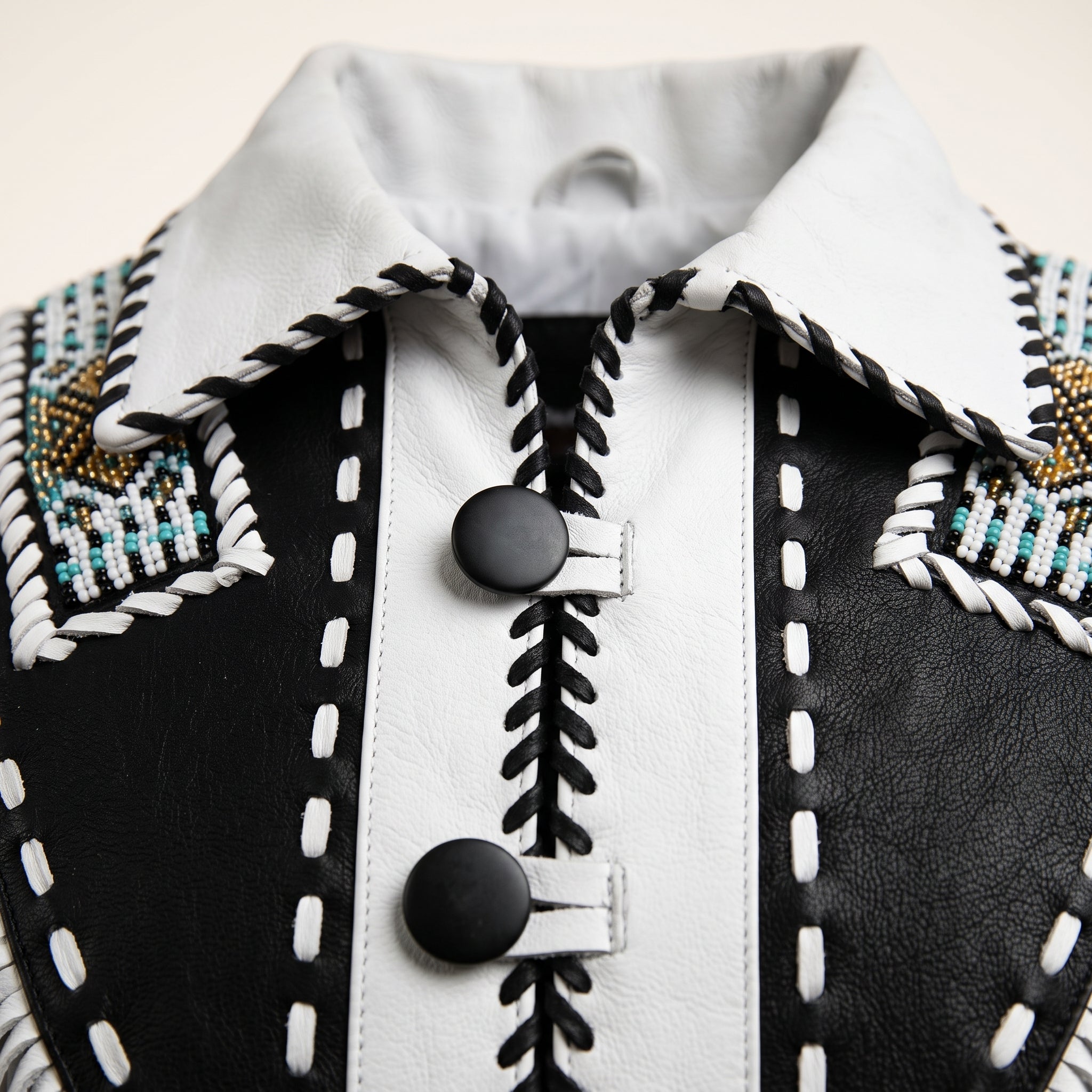 Men's White and Black Fringed Leather Western Jacket — Hampshire