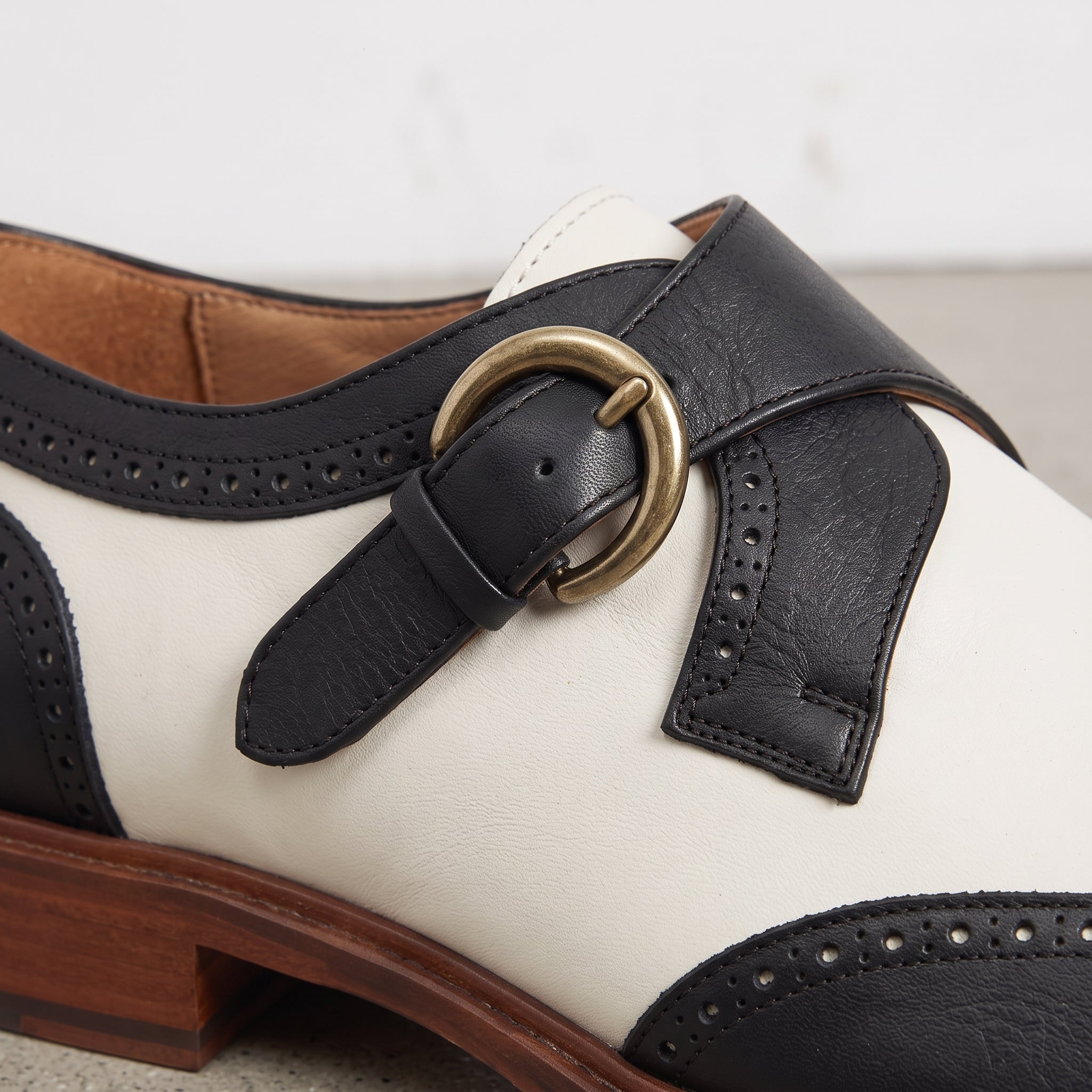 Men's White and Black Wingtip Leather Monk Strap Shoes — Clavering — Clavering