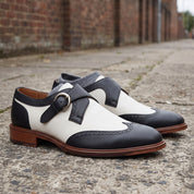 Men's White and Black Wingtip Leather Monk Strap Shoes — Clavering — Clavering