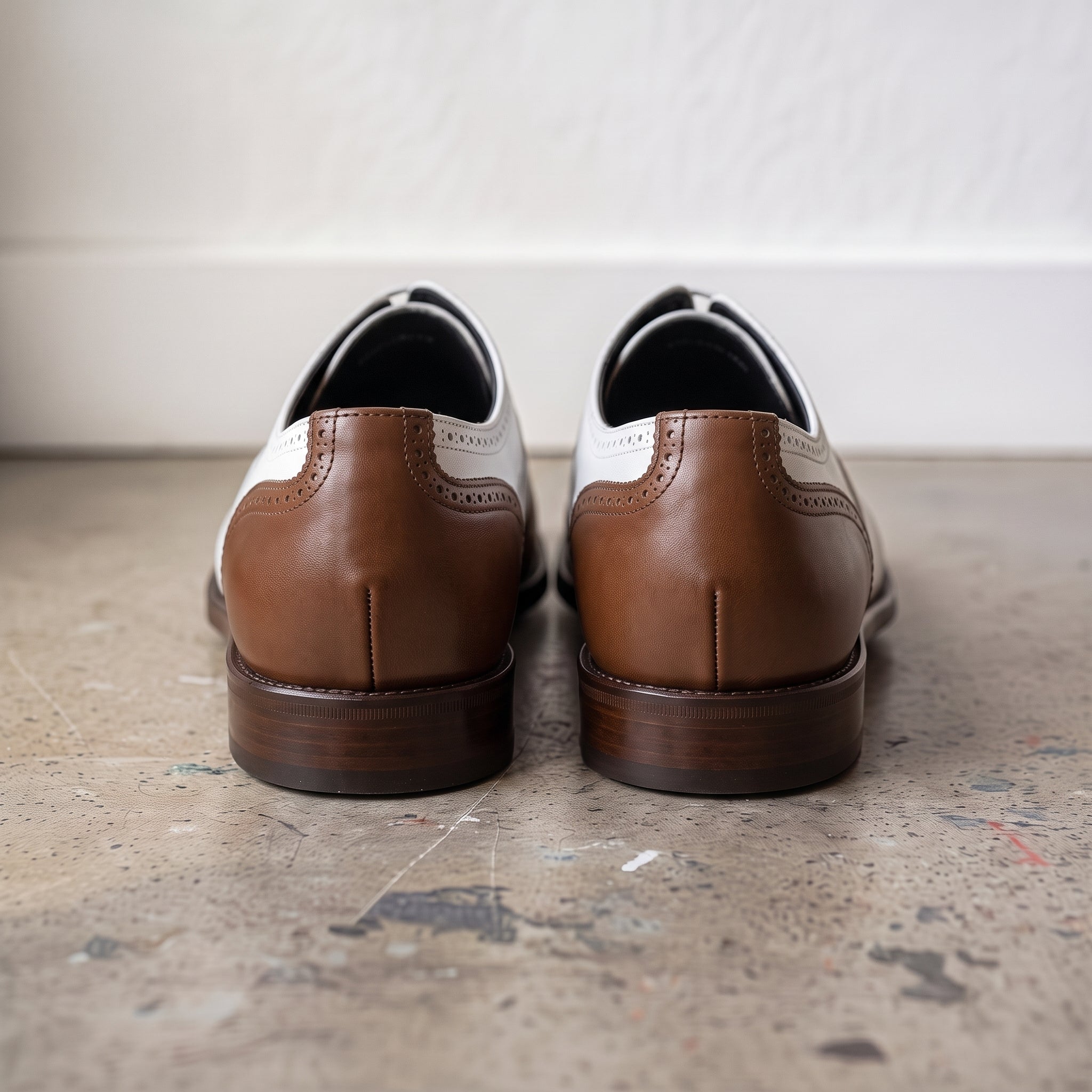 Men's White and Brown Cap-Toe Spectator Leather Oxfords — Craven