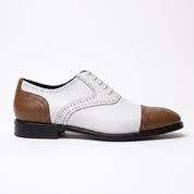 Men's White and Brown Cap-Toe Spectator Leather Oxfords — Craven