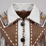 Men's White and Brown Fringed Leather Western Jacket — Hampshire