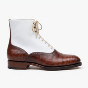 Men's White and Brown Crocodile-Embossed Leather Oxford Boots — Aldreth