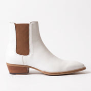 Men's White and Brown Plain-Toe Leather Chelsea Boots — Vere
