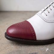 Men's White and Burgundy Cap-Toe Spectator Leather Oxfords — Craven