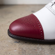 Men's White and Burgundy Cap-Toe Spectator Leather Oxfords — Craven