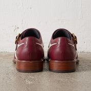Men's White and Burgundy Wingtip Leather Monk Strap Shoes — Clavering